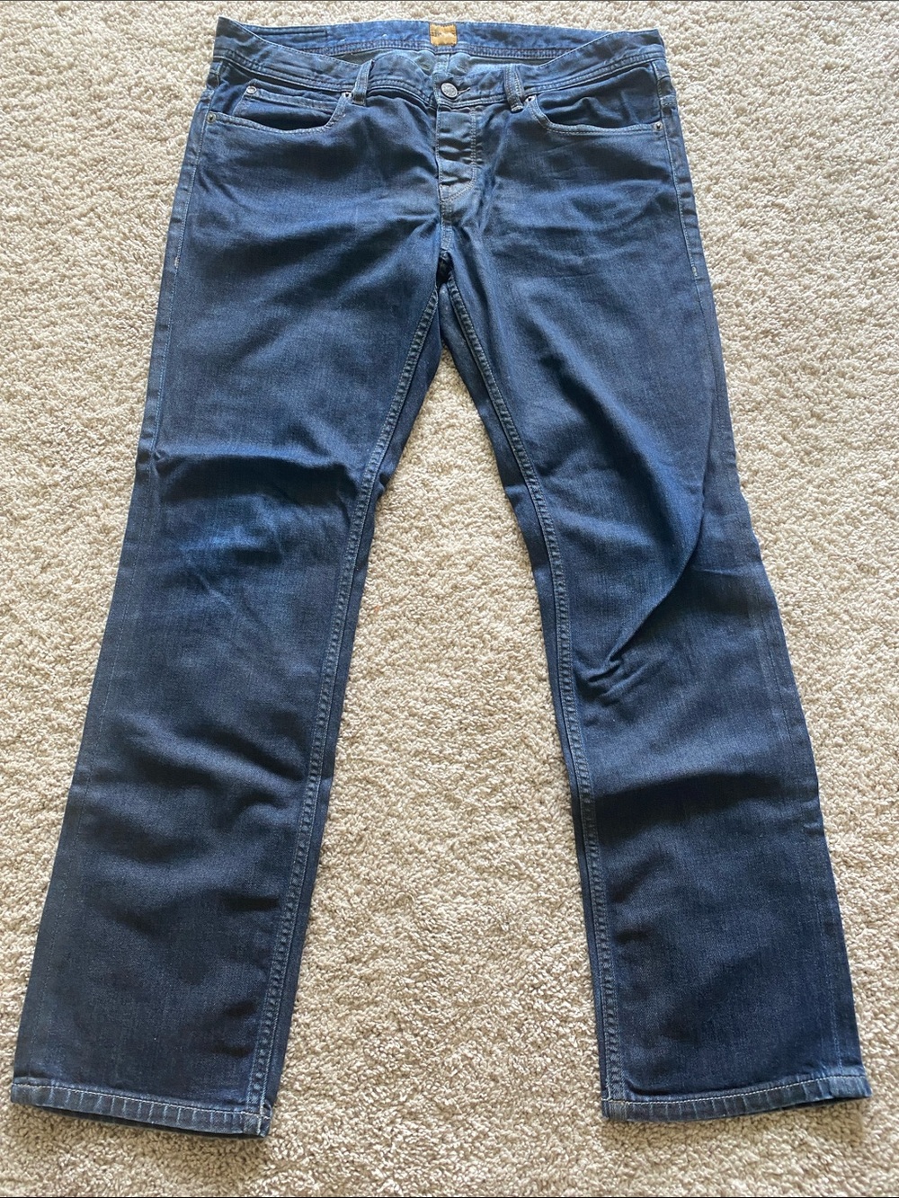 BOSS ORANGE Navy Denim Jeans with Authentic Leather Patch